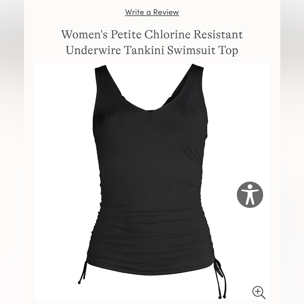 Land’s End NWT Underwire Tankini Swimsuit Top, Black, size 16 petite